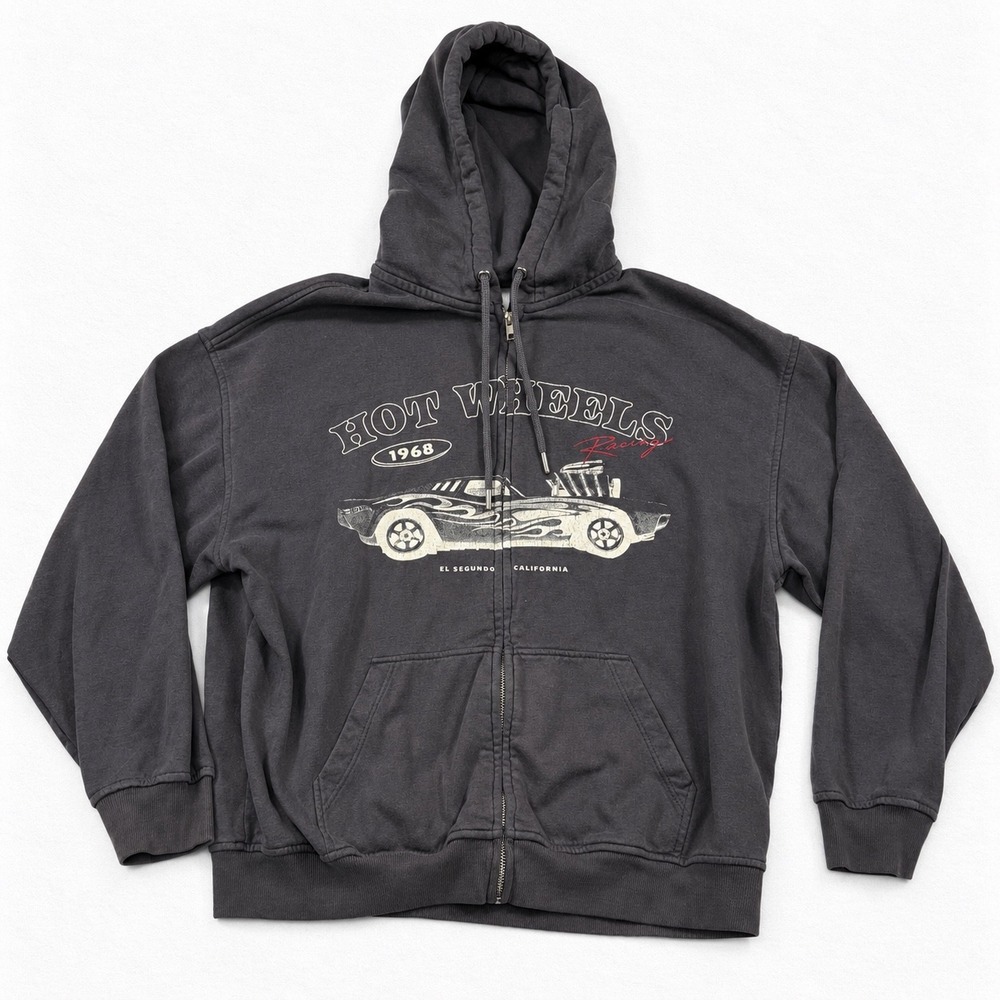 HM Divided Hot Wheels Racing Full Zip Hoodie Charcoal Gray Small 1968 Graphic